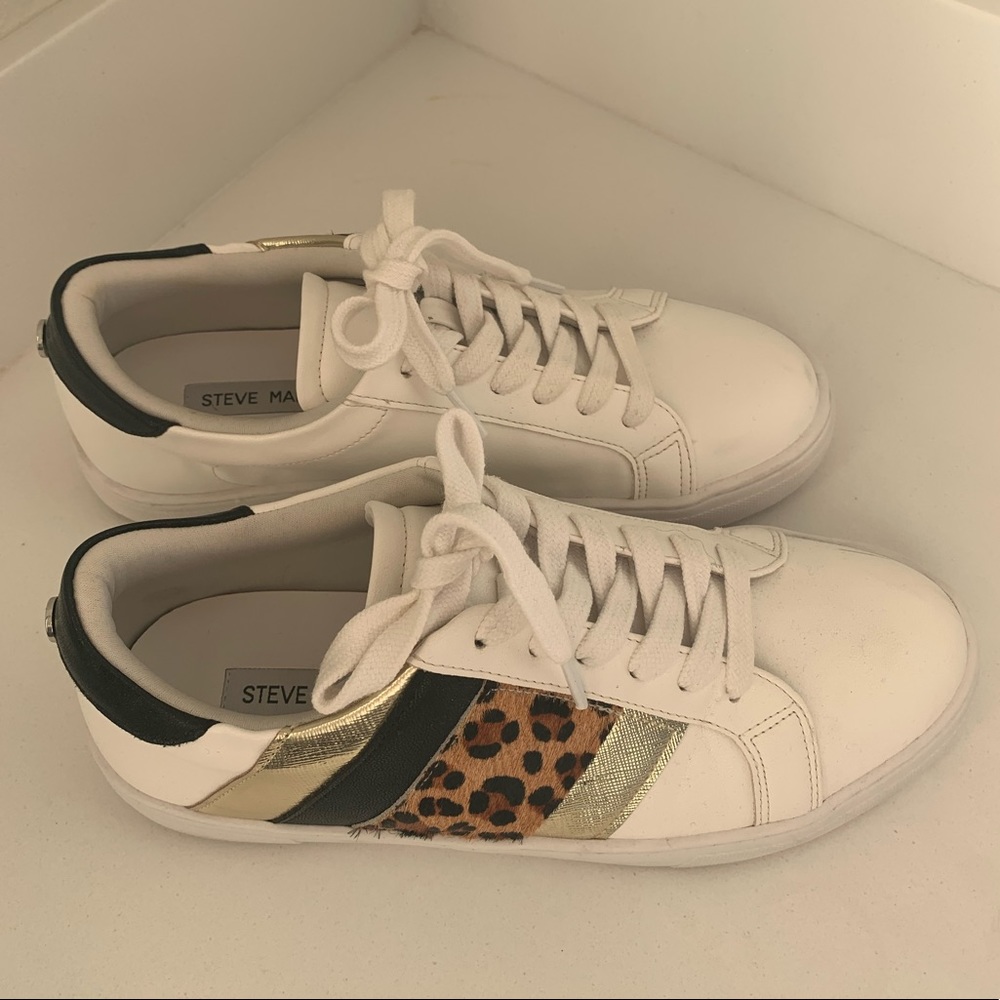 Steve Madden White and Leopard Sneakers